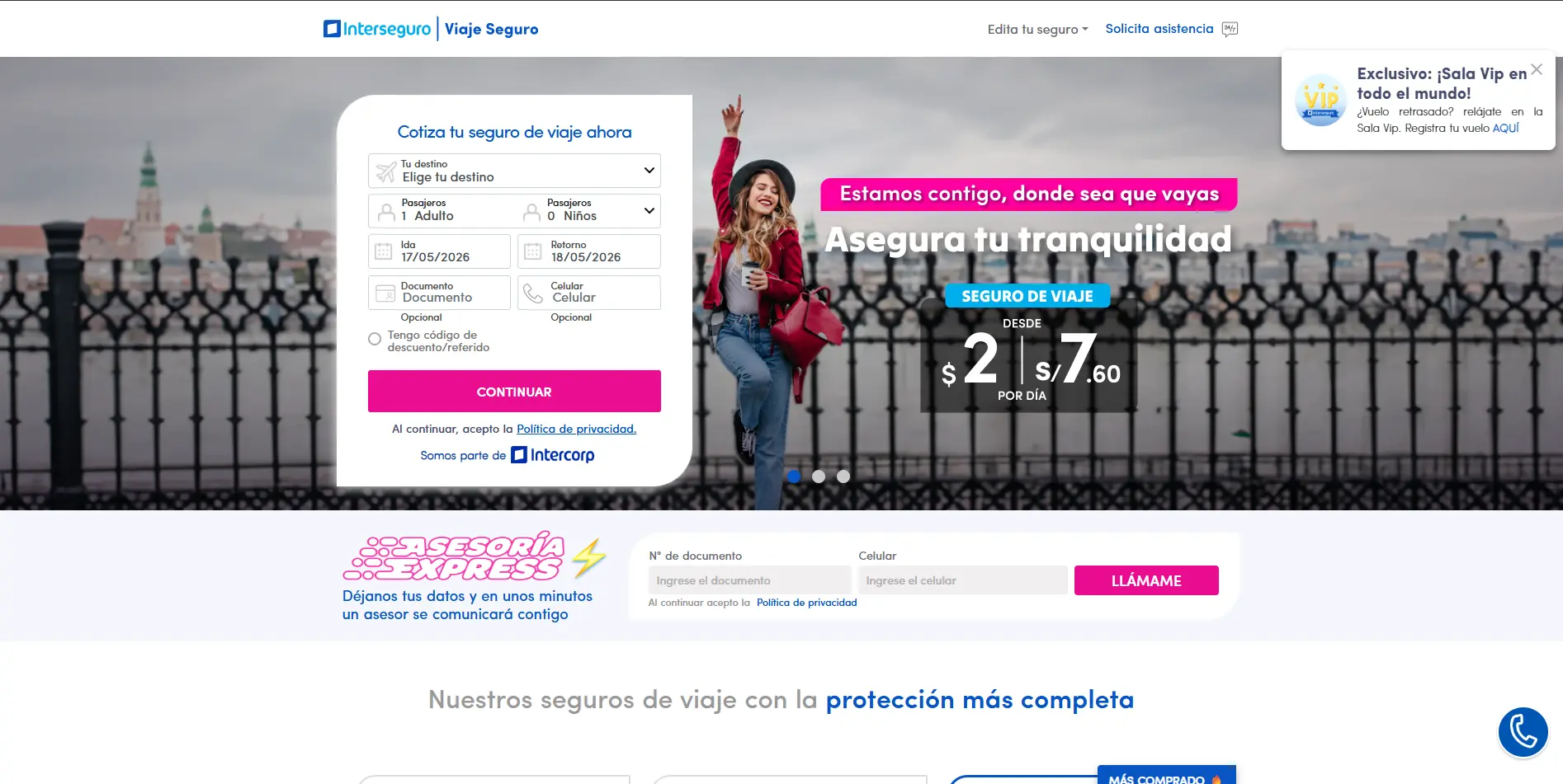 Mejoras en la Web de seguro de viajes